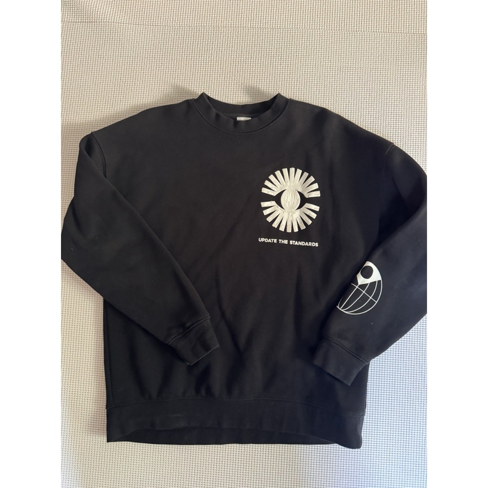 ZARA Black Crewneck Sweatshirt Graphic Logo Mens Medium Casual Pullover